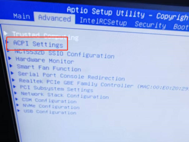 选择ACPI Settings